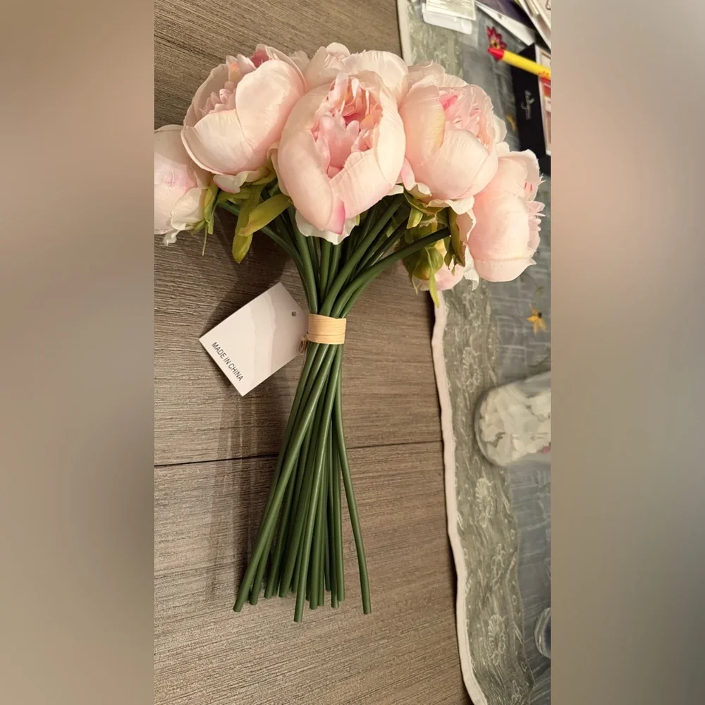 18 Stem Faux Pink Peony Bouquet Real Touch Lifelike Floral Decor New